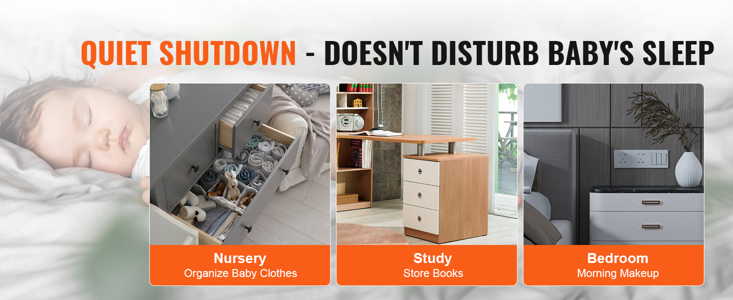 quiet shutdown drawer slides for nursery, study, and bedroom organization by VEVOR.