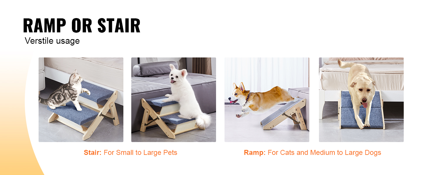 VEVOR wood pet stairs for cats and dogs, versatile usage for easy access to beds and couches.