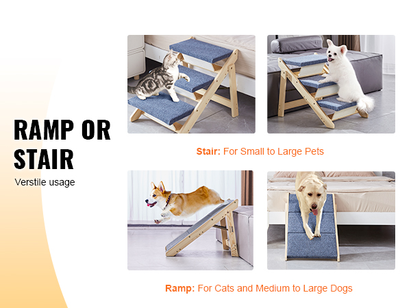 VEVOR pet stairs: versatile ramp or stair for small to large pets, perfect for cats and dogs.