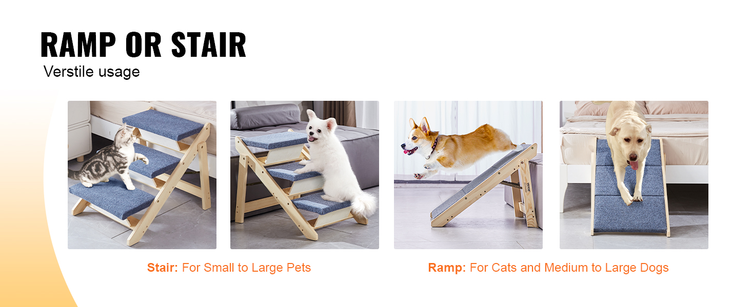 VEVOR pet stairs: versatile ramp or stair for small to large pets, perfect for cats and dogs.