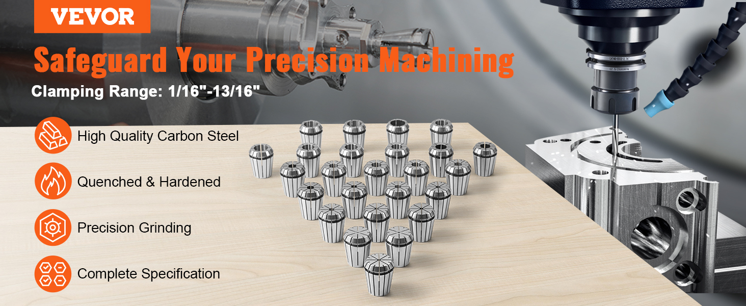 VEVOR er32 collet set for precision machining, high quality carbon steel, precision grinding tools.