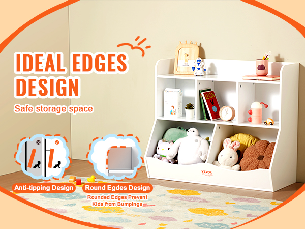 VEVOR toy storage organizer with safe anti-tipping design and rounded edges, perfect for kids' room.