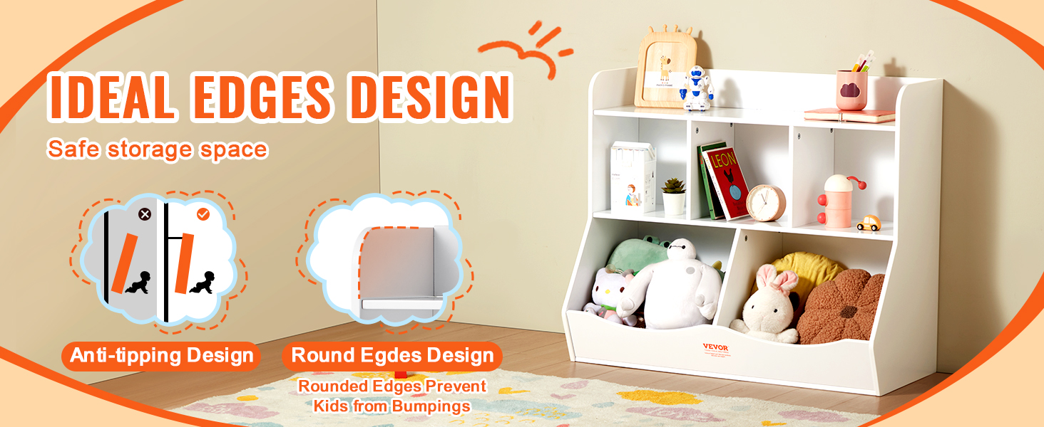 VEVOR toy storage organizer with safe anti-tipping design and rounded edges, perfect for kids' room.