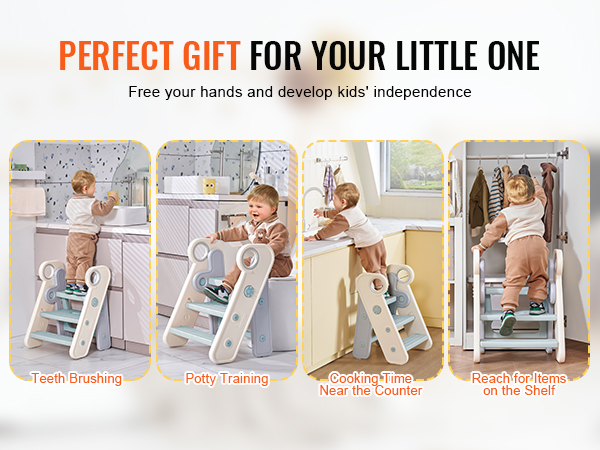 VEVOR toddler step stool for teeth brushing, potty training, cooking, and reaching items on the shelf.