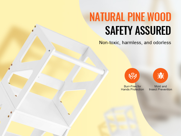 VEVOR toddler step stool made of natural pine wood with safety features and burr-free design for hands protection.