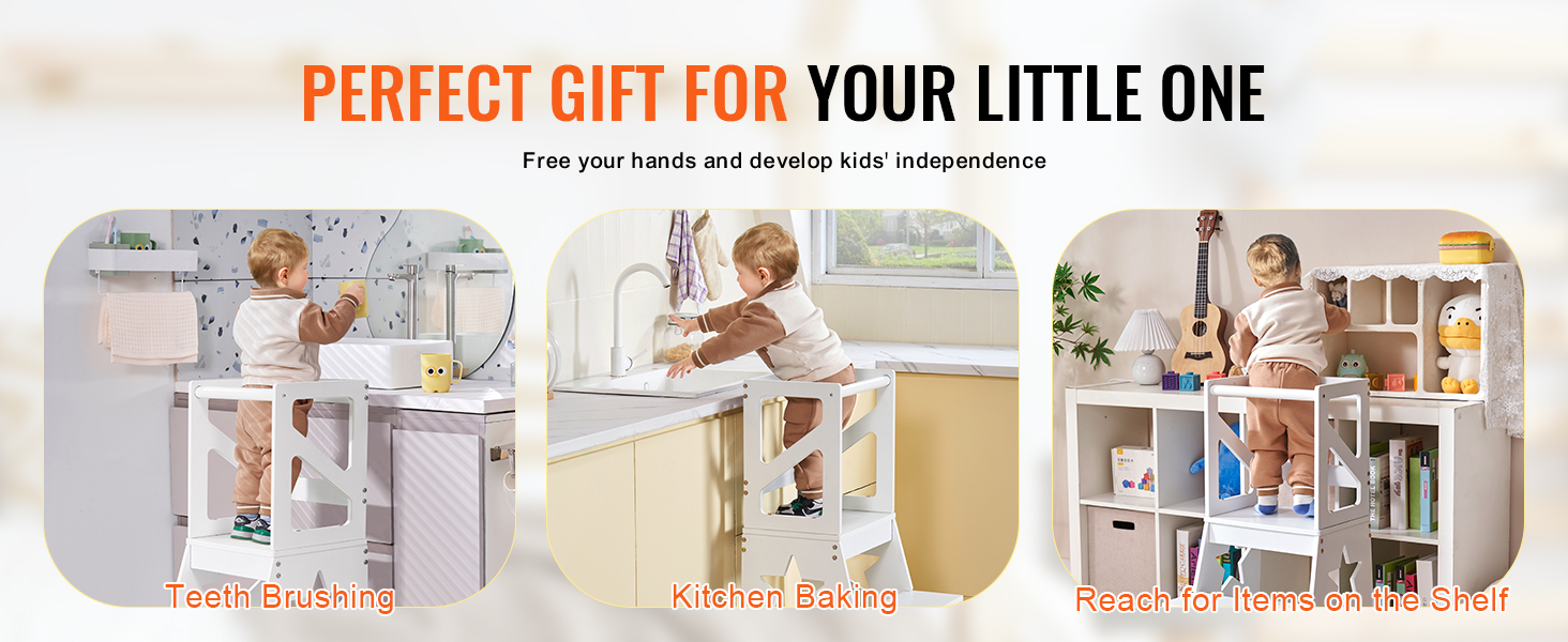 VEVOR toddler step stool for teeth brushing, kitchen baking, and reaching items on the shelf.