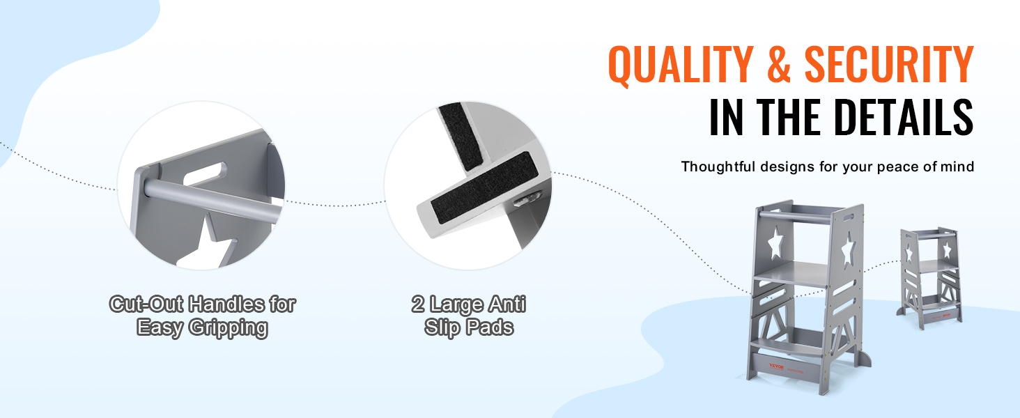 VEVOR tower step stool with cut-out handles and large anti-slip pads for quality and security.