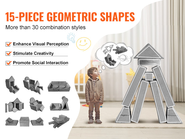 15-piece modular playset for kids to enhance creativity and interaction. over 30 build combinations.