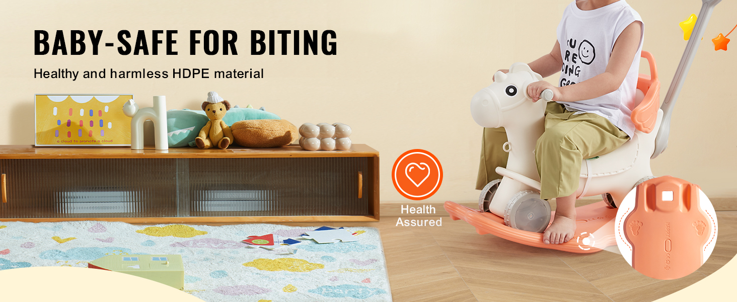 VEVOR rocking horse with baby-safe hdpe material and health assured certification.
