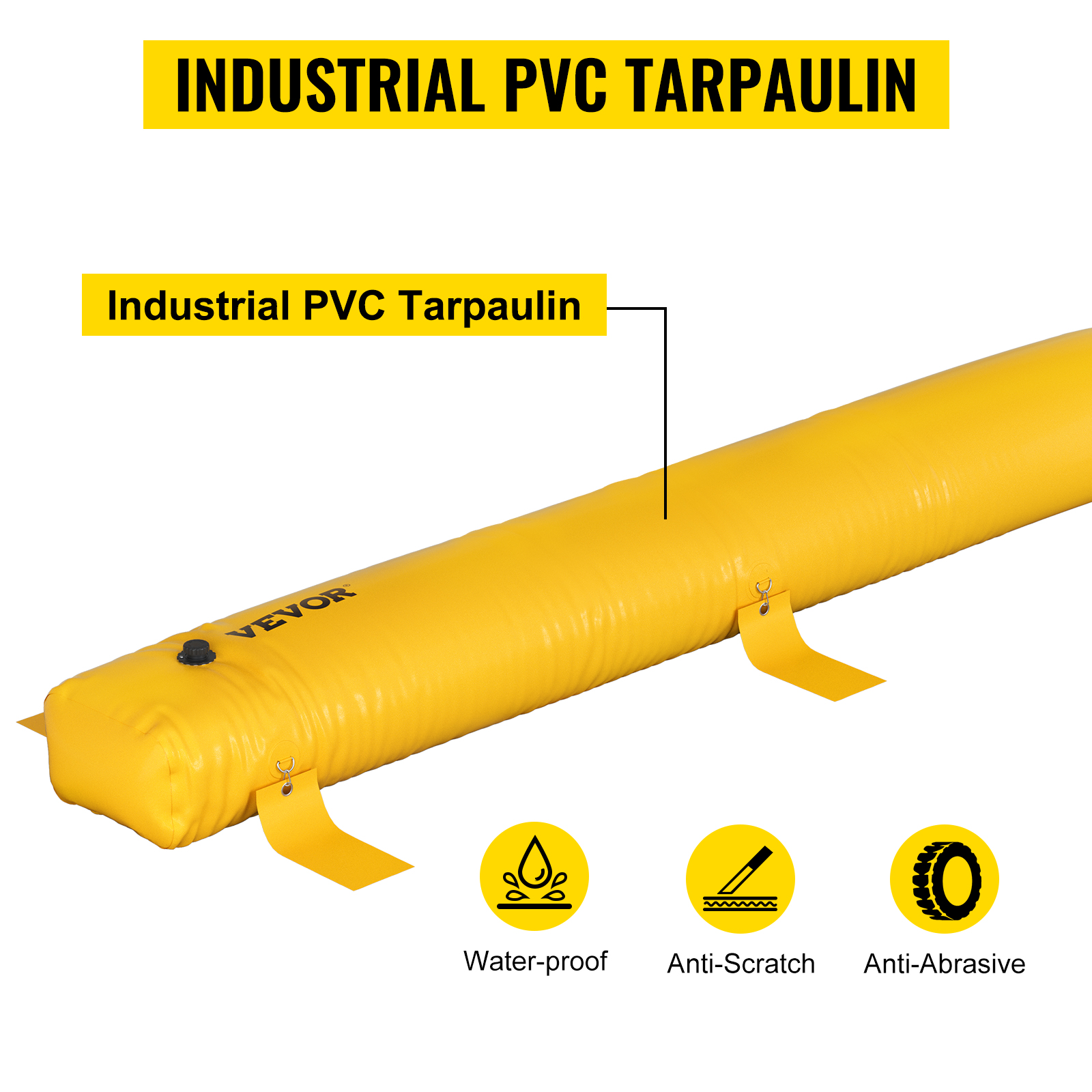 yellow VEVOR flood bag made of industrial pvc tarpaulin, waterproof, anti-scratch, and anti-abrasive.