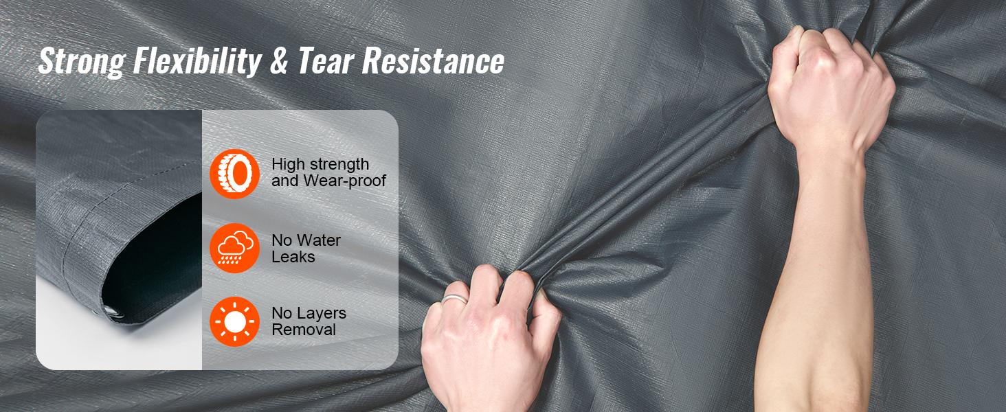 strong and flexible gray fabric of VEVOR carport with high strength, no water leaks, and no layers removal.