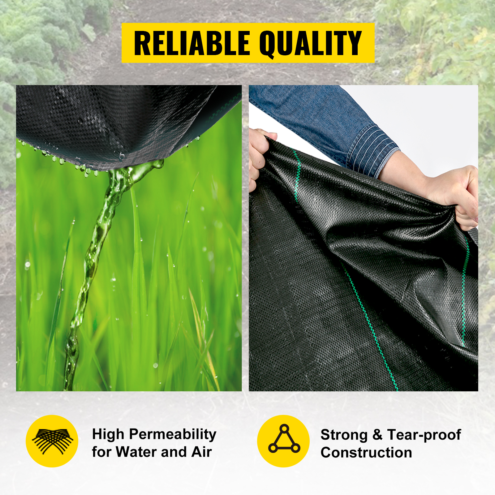 reliable quality VEVOR weed barrier fabric with high permeability and tear-proof construction.