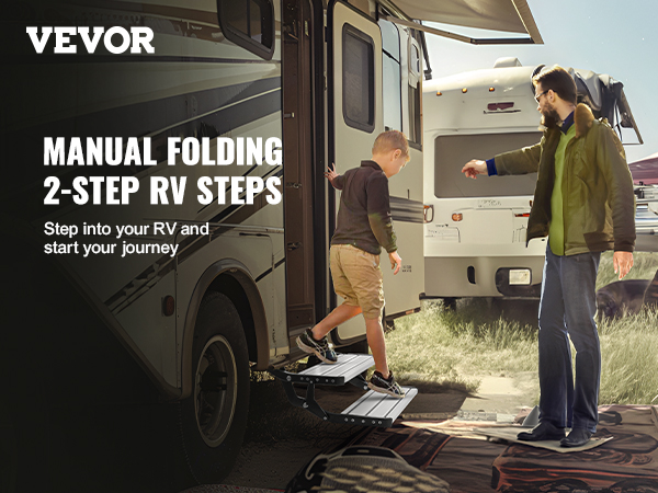 VEVOR rv steps: manual folding 2-step rv steps, facilitating easy entry to your rv.