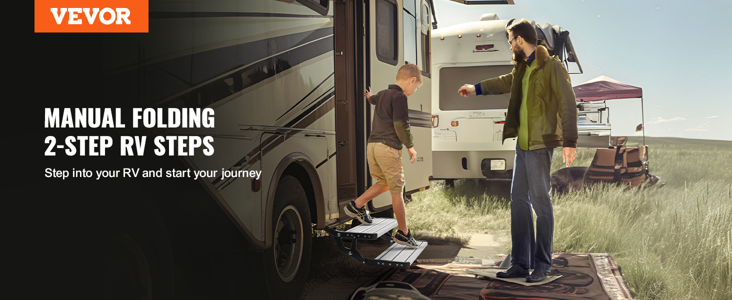 VEVOR rv steps: manual folding 2-step rv steps, facilitating easy entry to your rv.