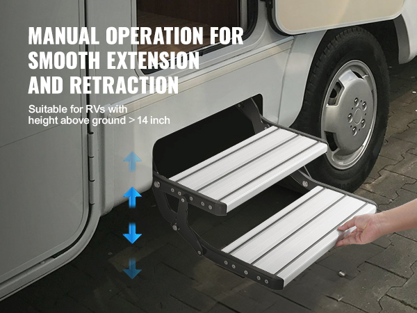 VEVOR rv steps with manual operation for smooth extension and retraction, suited for rvs over 14 inches high.