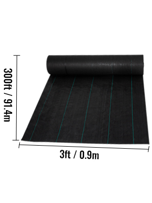VEVOR weed barrier, 300ft x 3ft, black fabric roll with green guidelines
