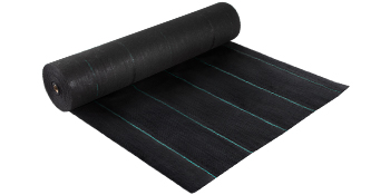 black VEVOR garden weed barrier fabric roll with green lines.