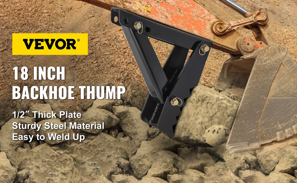 VEVOR backhoe thumb sturdy steel attachment on rocky terrain, easy to weld.