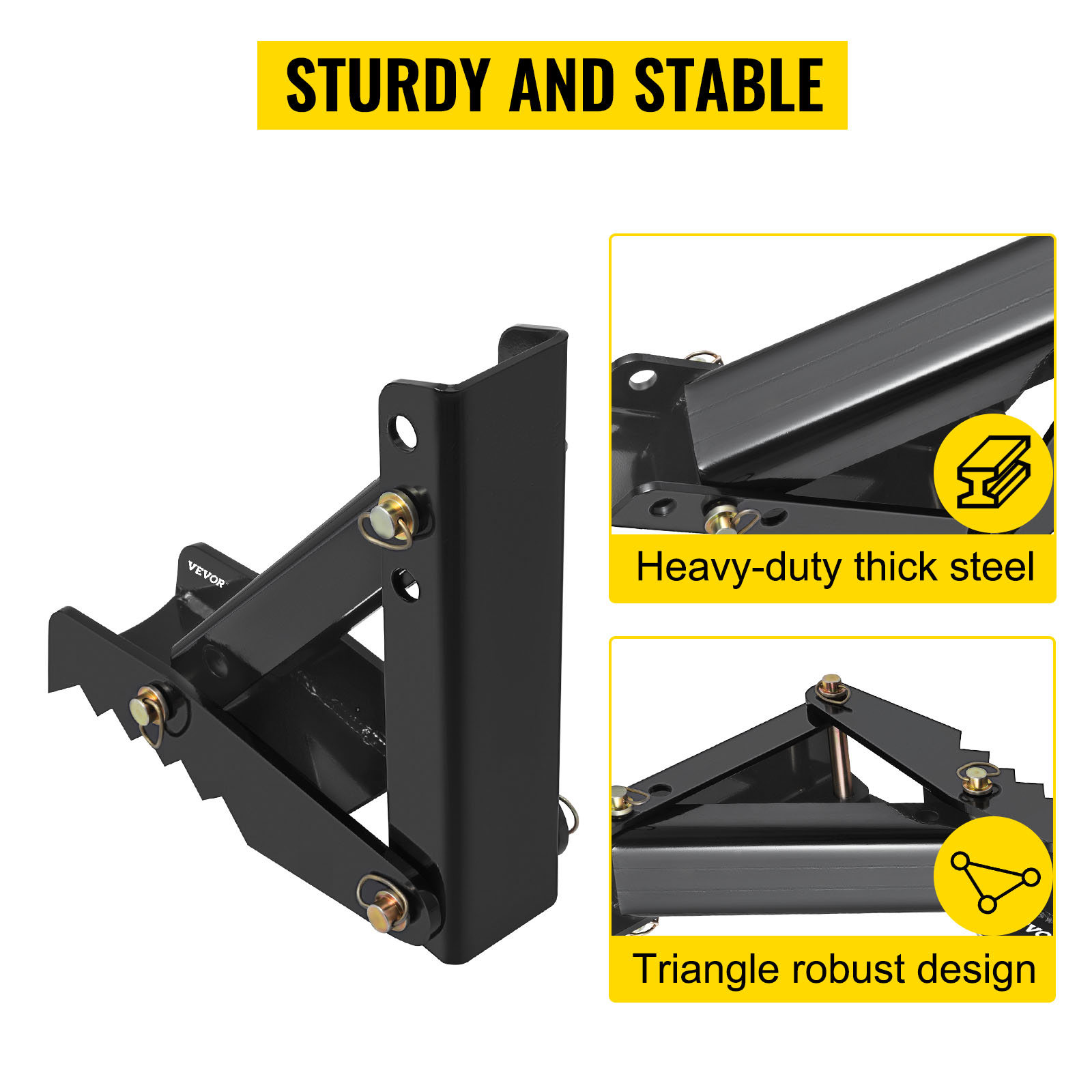 VEVOR backhoe thumb with heavy-duty thick steel and robust triangle design. sturdy and stable.