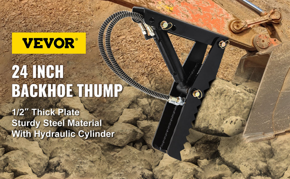 VEVOR hydraulic backhoe thumb attachments: sturdy steel, 24-inch, 1/2" thick plate.