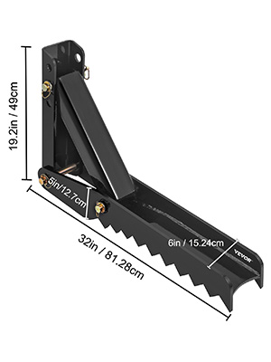 VEVOR excavator thumb attachment with dimensions labeled: 19.2in x 5in x 32in.