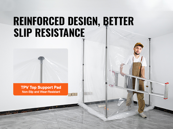 VEVOR dust barrier poles providing slip resistance with reinforced design, used for containment setup.
