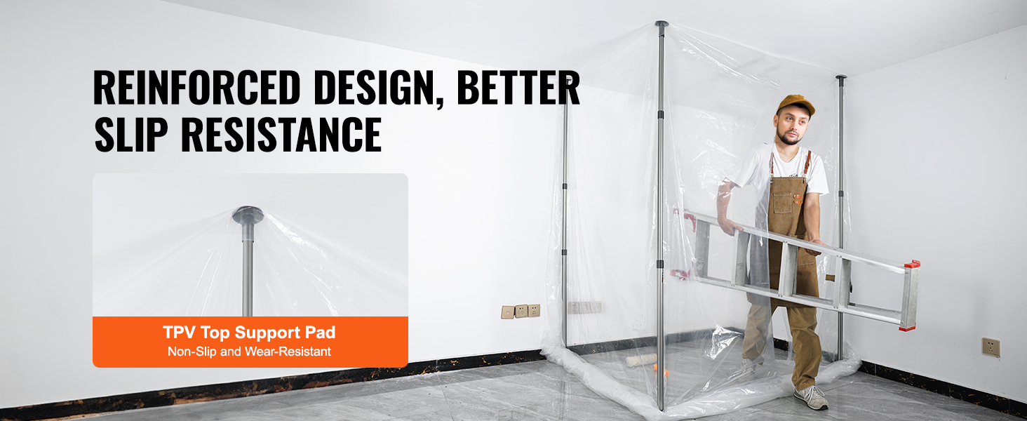 VEVOR dust barrier poles providing slip resistance with reinforced design, used for containment setup.
