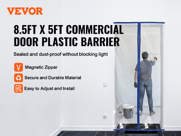 VEVOR dust barrier door kit with magnetic zipper and durable material; easy to adjust and install.