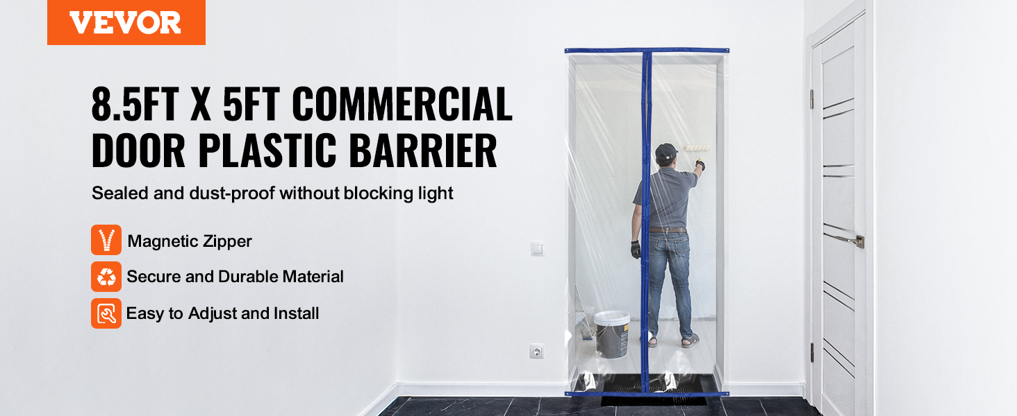 VEVOR dust barrier door kit with magnetic zipper and durable material; easy to adjust and install.