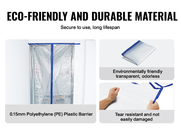 eco-friendly 0.15mm pe VEVOR dust barrier door kit, transparent, tear-resistant, and odorless.