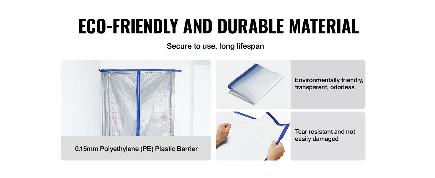 eco-friendly 0.15mm pe VEVOR dust barrier door kit, transparent, tear-resistant, and odorless.