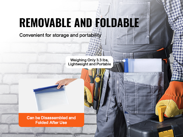 worker holding a VEVOR dust barrier door kit, highlighting its portability and ease of use.