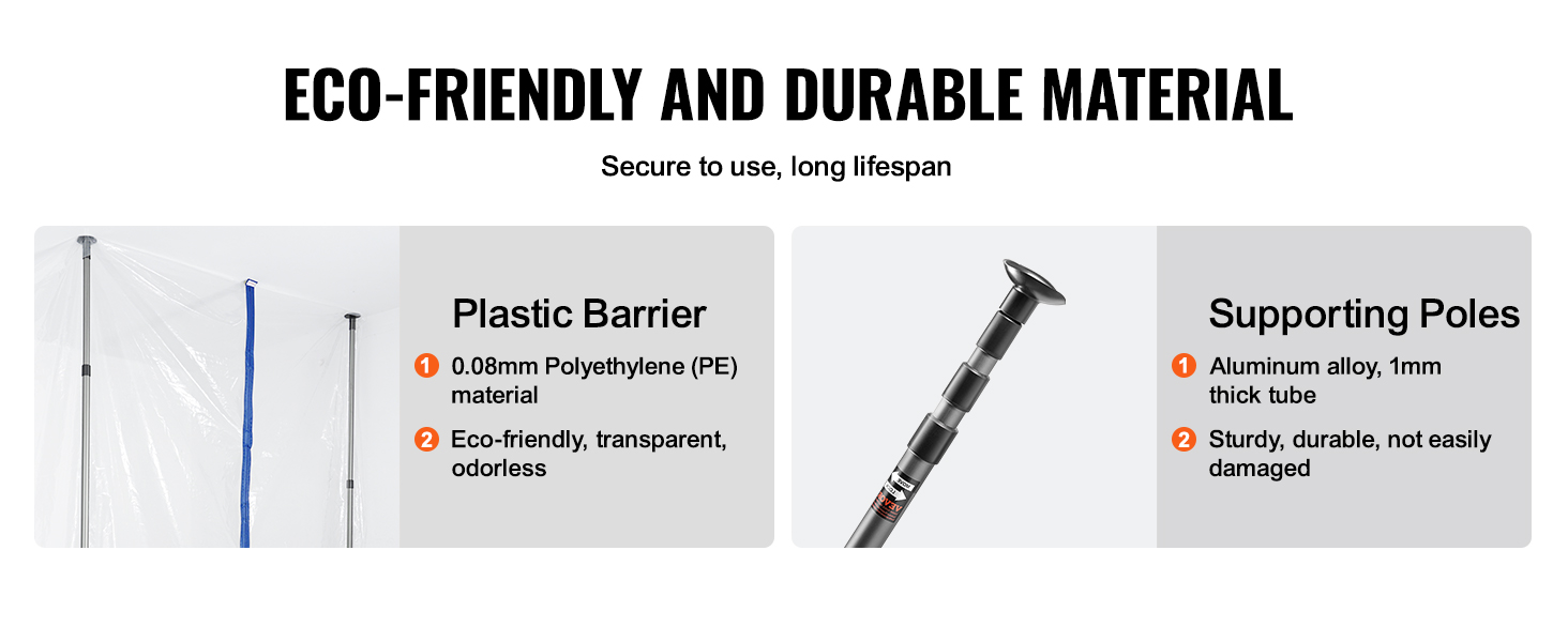 VEVOR dust barrier poles with eco-friendly pe plastic barrier and sturdy aluminum alloy supporting poles.