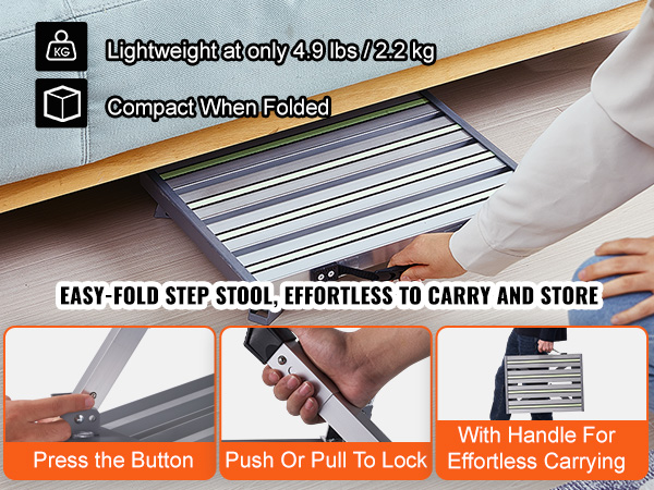 VEVOR rv steps: lightweight folding step stool, easy to carry and store, handle for effortless transport.