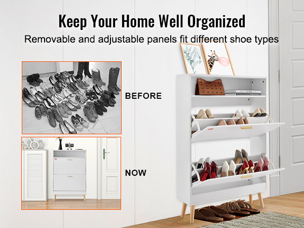 keep your home organized with the VEVOR shoe cabinet featuring removable, adjustable panels for shoes.