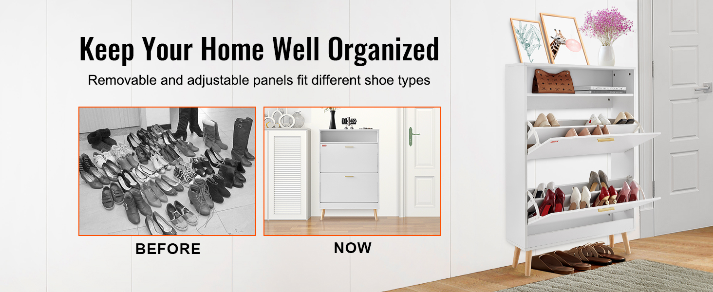 keep your home organized with the VEVOR shoe cabinet featuring removable, adjustable panels for shoes.