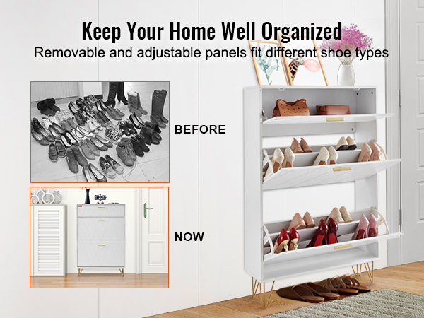 keep your home organized with VEVOR shoe cabinet featuring adjustable panels for different shoe types.