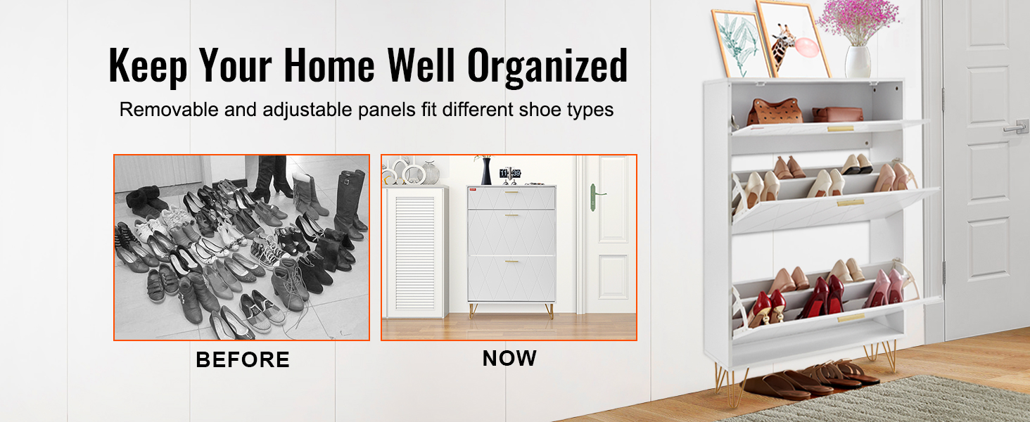 keep your home organized with VEVOR shoe cabinet featuring adjustable panels for different shoe types.