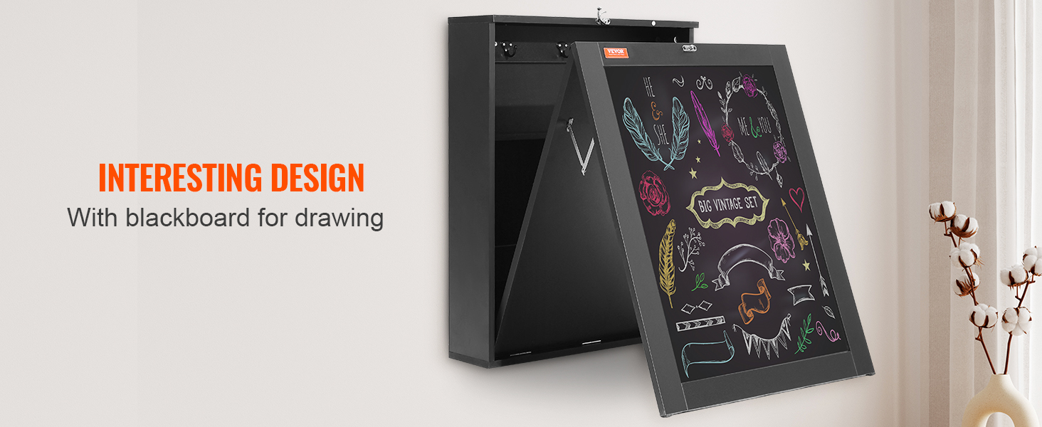 VEVOR wall mounted desk with blackboard, showcasing colorful drawings and a modern design.