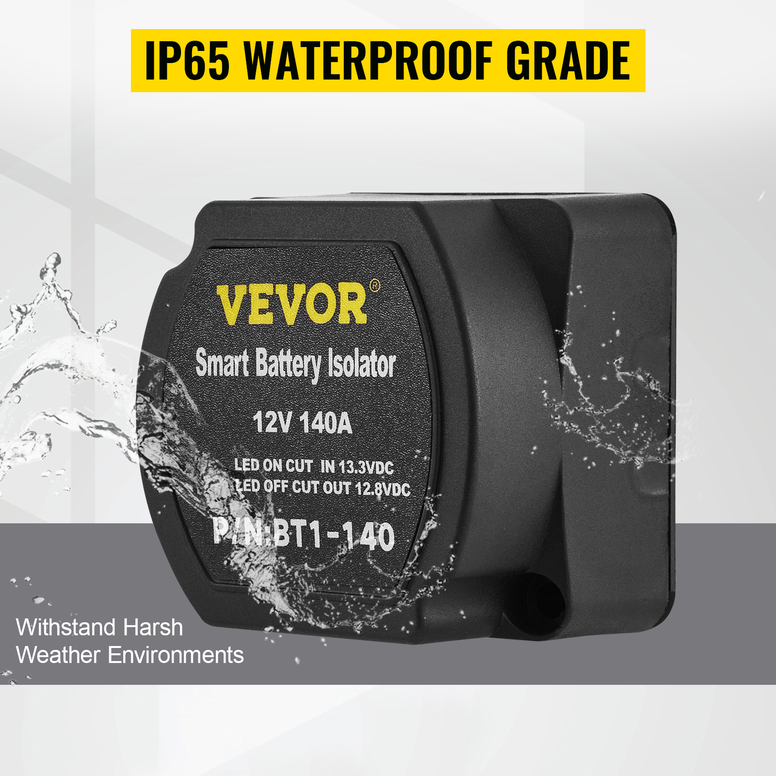 VEVOR dalītās uzlādes releju komplekts, ip65 ūdensizturīgs, 12 V 140 A viedā akumulatora izolators, iztur skarbus laikapstākļus.