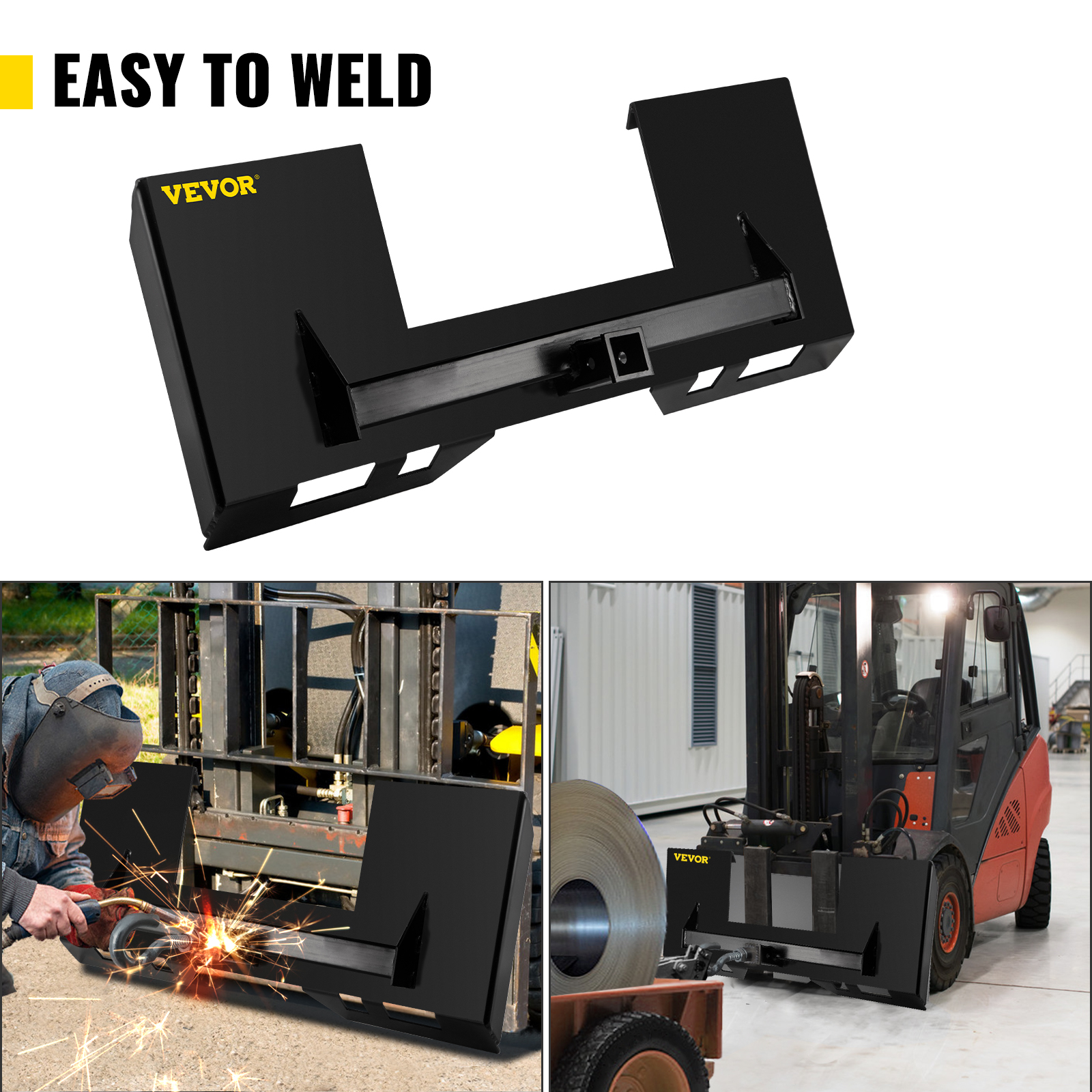 VEVOR skid steer mount plate being welded and used with a forklift. easy to weld.