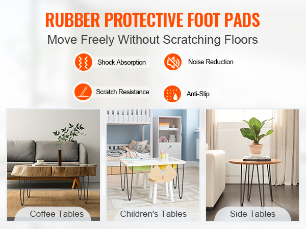 VEVOR hairpin table legs with rubber protective foot pads for coffee tables, children's tables, and side tables.