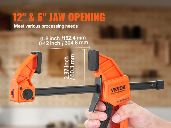 VEVOR clamp with 12" and 6" jaw opening, meeting various processing needs.