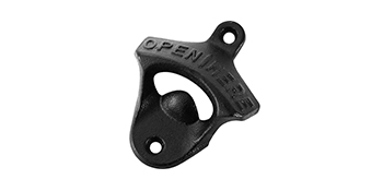 melns VEVOR čuguna pudeļu atvērējs ar tekstu "open here". sienas dizains.