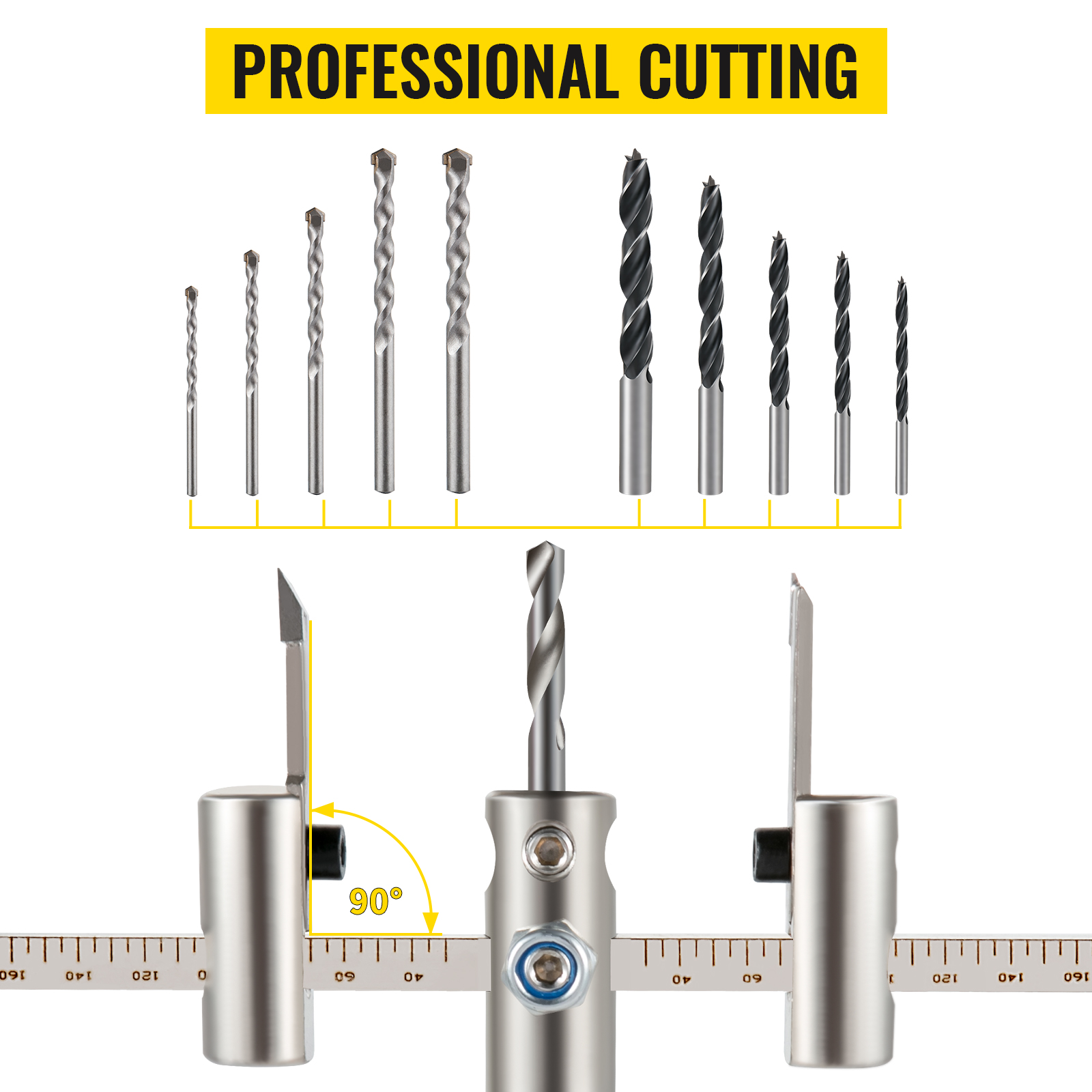 VEVOR hole saw cutter kit showcasing various drill bits for professional cutting applications.