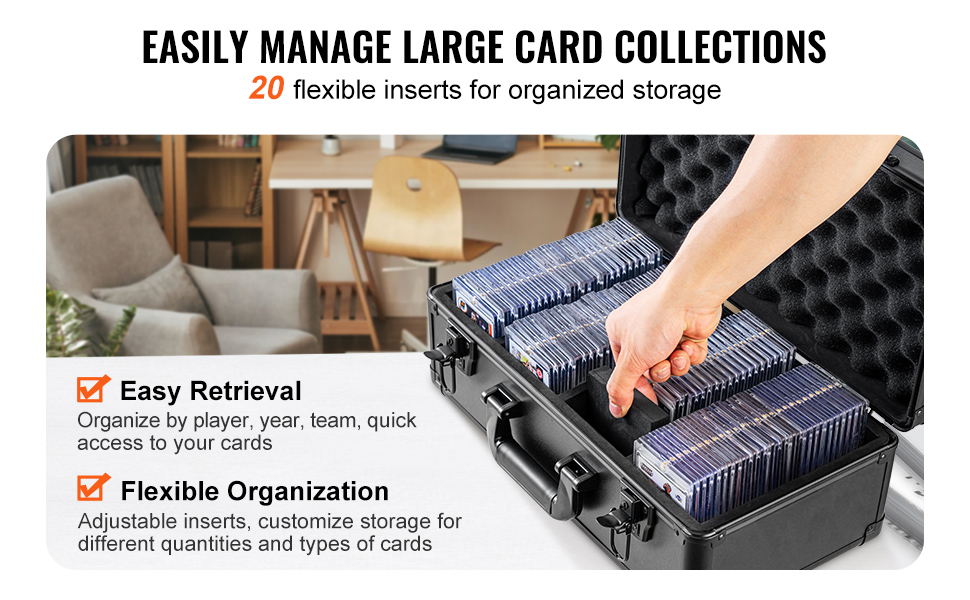 easily manage large card collections with 20 flexible inserts in VEVOR card storage box.