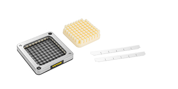 VEVOR french fry blade assembly with metal grid, plastic pusher, and two replacement blades.