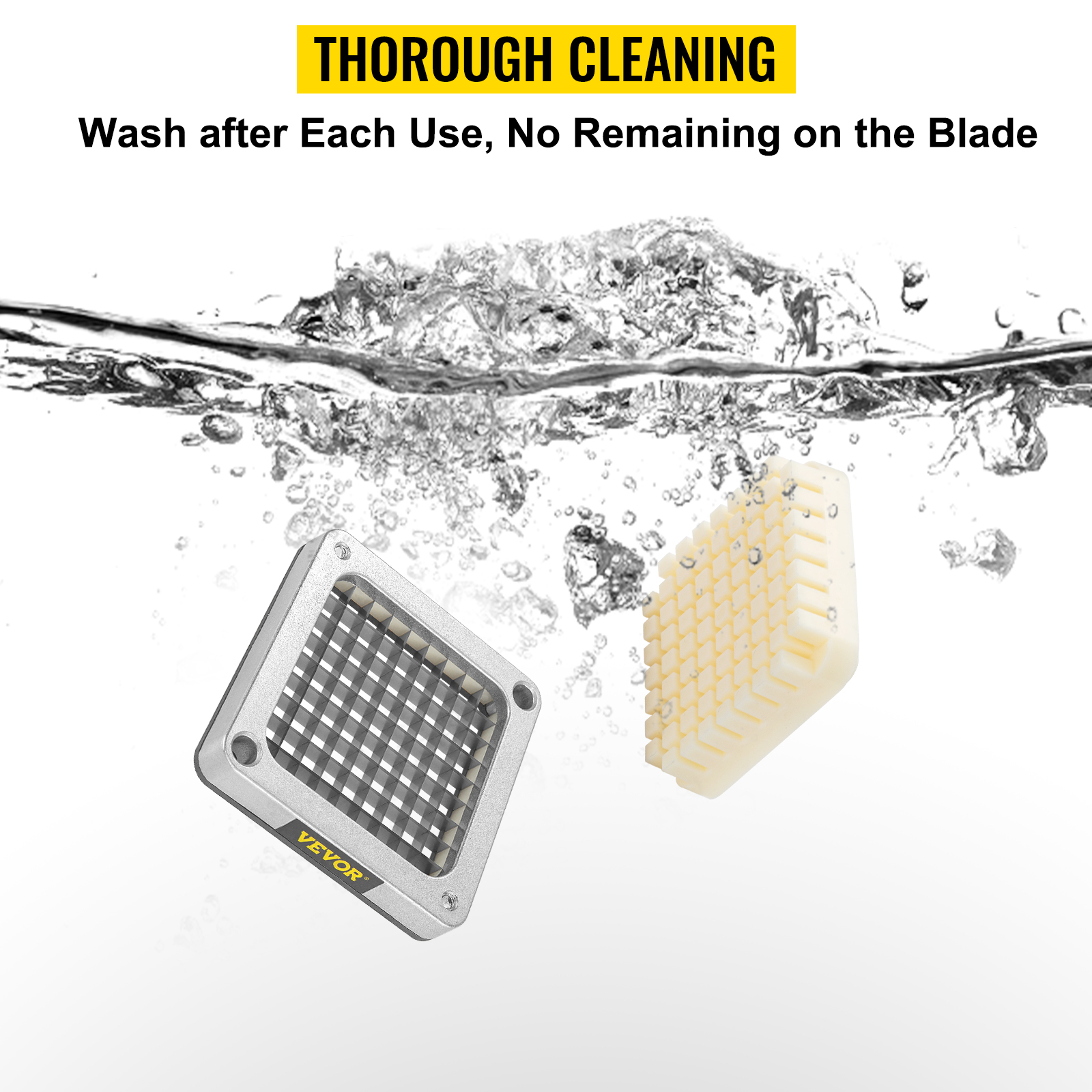 VEVOR french fry blade assembly being washed under water, showcasing efficient cleaning.