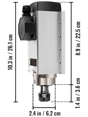 VEVOR air cooled spindle motor with dimensions labeled in inches and centimeters.