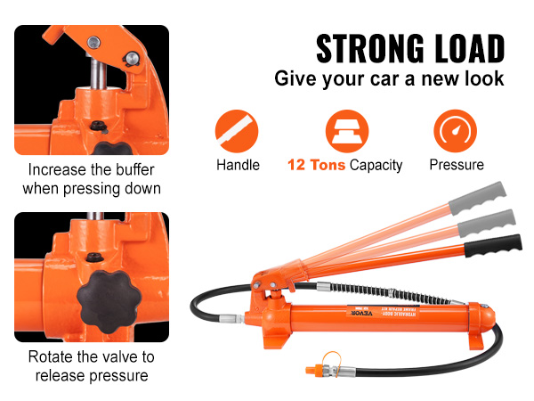 VEVOR porta power kit with 12 tons capacity and adjustable handle for pressure control.